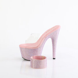 Pleaser BEJEWELED-712RS Platform Mules Clear Rhinestones Baby Pink EU-37 / US-7