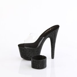 Pleaser BEJEWELED-712RS Platform Mules Clear Rhinestones Black EU-39 / US-9