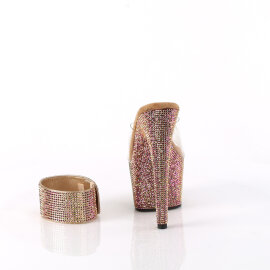 Pleaser BEJEWELED-712RS Platform Mules Clear Rhinestones Brown EU-42 / US-12