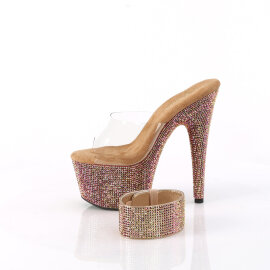 Pleaser BEJEWELED-712RS Platform Mules Clear Rhinestones Brown EU-41 / US-11