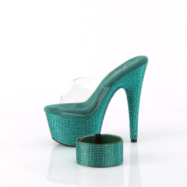 Pleaser BEJEWELED-712RS Platform Mules Clear Rhinestones Green EU-36 / US-6