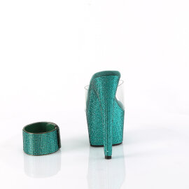Pleaser BEJEWELED-712RS Platform Mules Clear Rhinestones Green EU-38 / US-8