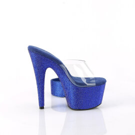 Pleaser BEJEWELED-712RS Platform Mules Clear Rhinestones Blue EU-36 / US-6
