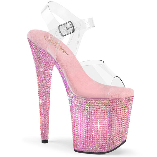 Pleaser BEJEWELED-808RRS Platform Sandalettes Clear Rhinestones Pink EU-35 / US-5