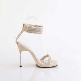 Fabulicious CHIC-40 Sandalettes Faux Leather Rhinestones Beige EU-39 / US-9