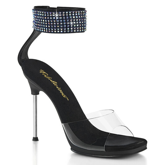 Fabulicious CHIC-42 Sandalettes Faux Leather Clear Rhinestones Black EU-37 / US-7