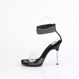 Fabulicious CHIC-42 Sandalettes Faux Leather Clear Rhinestones Black EU-37 / US-7