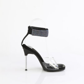 Fabulicious CHIC-42 Sandalettes Faux Leather Clear Rhinestones Black EU-37 / US-7