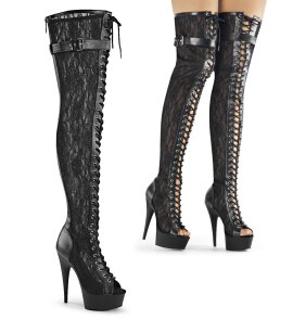 Pleaser DELIGHT-3025ML Black Faux Leather-Mesh-Lace/Black...