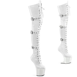 Pleaser CRAZE-3028 Platform Overknee Boots Patent White...