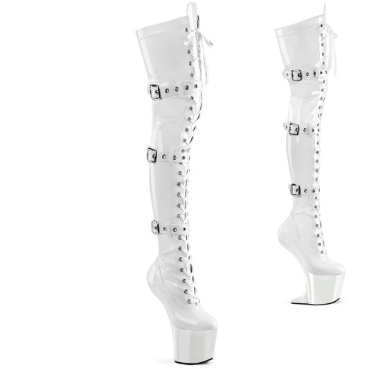 Pleaser CRAZE-3028 Platform Overknee Boots Patent White EU-38 / US-8