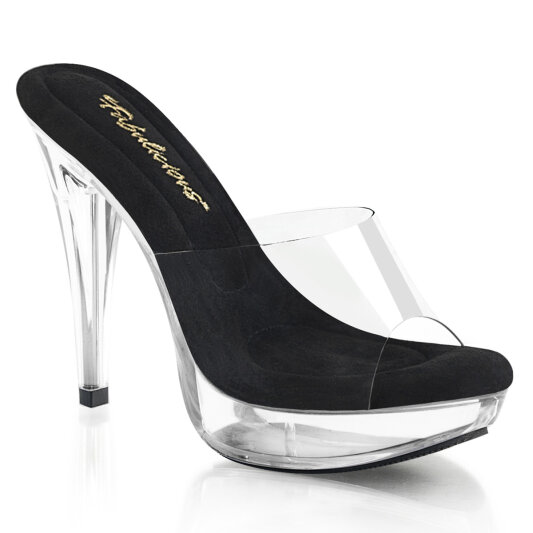 Fabulicious COCKTAIL-501 Platform Mules Transparent Black EU-40 / US-10