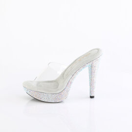 Fabulicious COCKTAIL-501DM Platform Mules Clear Rhinestones Silver EU-35 / US-5