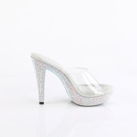 Fabulicious COCKTAIL-501DM Platform Mules Clear Rhinestones Silver EU-35 / US-5
