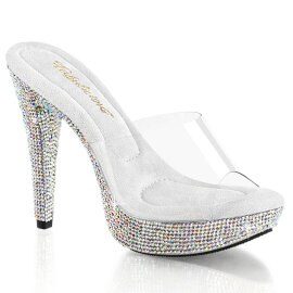 Fabulicious COCKTAIL-501DM Platform Mules Clear Rhinestones Silver EU-37 / US-7