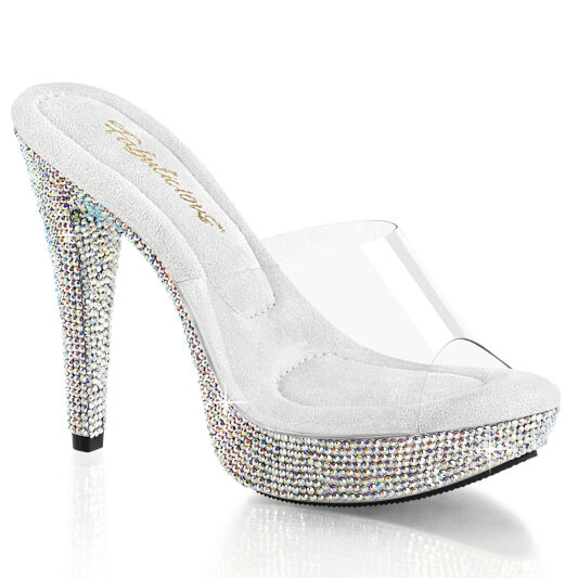 Fabulicious COCKTAIL-501DM Platform Mules Clear Rhinestones Silver EU-38 / US-8