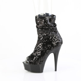 Pleaser DELIGHT-1008SQ Platform Ankle Boots Sequins Black EU-39 / US-9