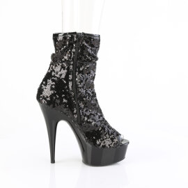 Pleaser DELIGHT-1008SQ Platform Ankle Boots Sequins Black EU-35 / US-5
