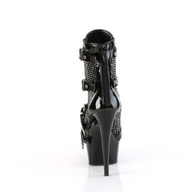 Pleaser DELIGHT-1013RM Platform Ankle Boots Patent Rhinestones Mesh Black EU-36 / US-6