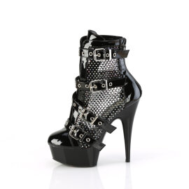 Pleaser DELIGHT-1013RM Platform Ankle Boots Patent Rhinestones Mesh Black EU-39 / US-9