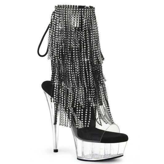 Pleaser DELIGHT-1017RSF Platform Ankle Boots Clear Rhinestones Black EU-37 / US-7