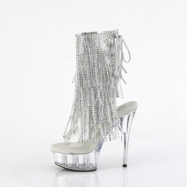 Pleaser DELIGHT-1017RSF Platform Ankle Boots Clear Rhinestones Silver EU-35 / US-5