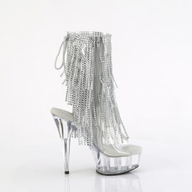 Pleaser DELIGHT-1017RSF Platform Ankle Boots Clear Rhinestones Silver EU-35 / US-5