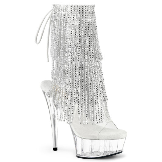 Pleaser DELIGHT-1017RSF Platform Ankle Boots Clear Rhinestones Silver EU-41 / US-11