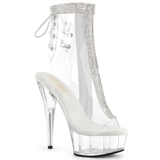 Pleaser DELIGHT-1018C-2RS Platform Ankle Boots Clear Rhinestones Transparent EU-41 / US-11