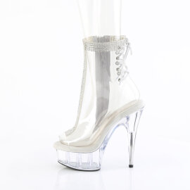 Pleaser DELIGHT-1018C-2RS Platform Ankle Boots Clear Rhinestones Transparent EU-41 / US-11