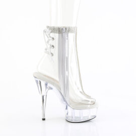 Pleaser DELIGHT-1018C-2RS Platform Ankle Boots Clear Rhinestones Transparent EU-41 / US-11
