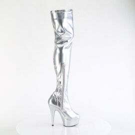 Pleaser DELIGHT-3000HWR Platform Overknee Boots Hologram Faux Leather Silver EU-35 / US-5