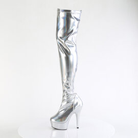 Pleaser DELIGHT-3000HWR Platform Overknee Boots Hologram Faux Leather Silver EU-38 / US-8