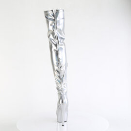 Pleaser DELIGHT-3000HWR Platform Overknee Boots Hologram Faux Leather Silver EU-38 / US-8