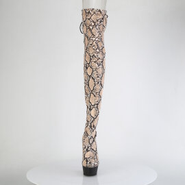 Pleaser DELIGHT-3008SP-BT Platform Overknee Boots Snake Print Brown EU-39 / US-9