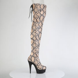 Pleaser DELIGHT-3008SP-BT Platform Overknee Boots Snake Print Brown EU-39 / US-9