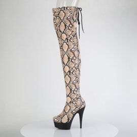 Pleaser DELIGHT-3008SP-BT Platform Overknee Boots Snake Print Brown EU-35 / US-5