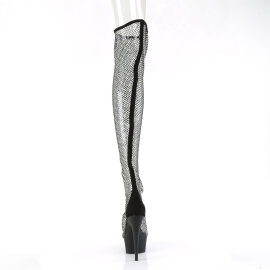 Pleaser DELIGHT-3009 Platform Overknee Boots Faux Leather Rhinestones Mesh Black EU-35 / US-5