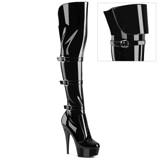 Pleaser DELIGHT-3018 Platform Overknee Boots Patent Black EU-37 / US-7