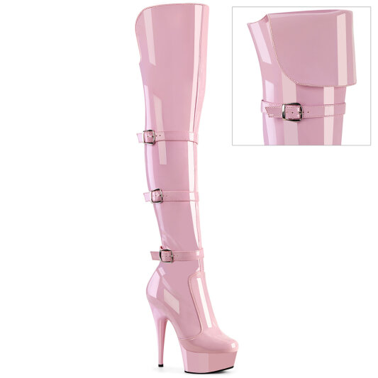 Pleaser DELIGHT-3018 Platform Overknee Boots Patent Pink EU-35 / US-5