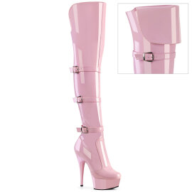 Pleaser DELIGHT-3018 Platform Overknee Boots Patent Pink...
