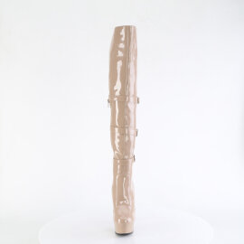 Pleaser DELIGHT-3018 Platform Overknee Boots Patent Beige...