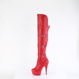 Pleaser DELIGHT-3018 Platform Overknee Boots Faux Leather Red EU-35 / US-5