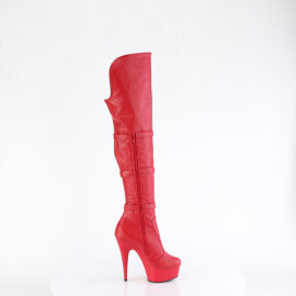 Pleaser DELIGHT-3018 Platform Overknee Boots Faux Leather Red EU-35 / US-5