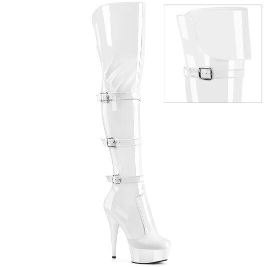 Pleaser DELIGHT-3018 Platform Overknee Boots Patent White EU-37 / US-7