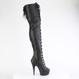 Pleaser DELIGHT-3022 Platform Overknee Boots Faux Leather Black EU-36 / US-6
