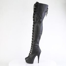 Pleaser DELIGHT-3022 Platform Overknee Boots Faux Leather Black EU-37 / US-7