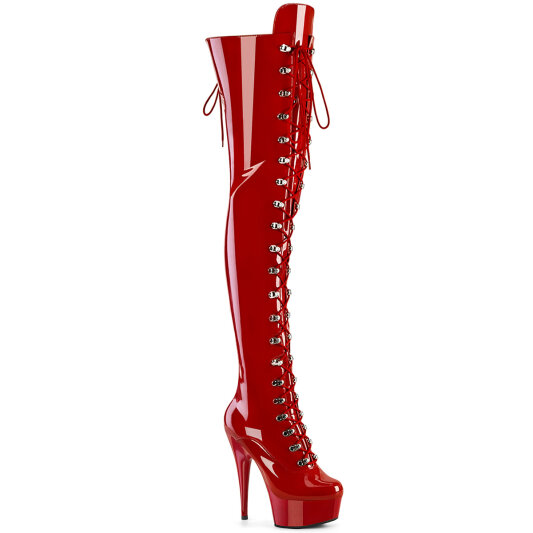 Pleaser DELIGHT-3022 Platform Overknee Boots Patent Red EU-35 / US-5