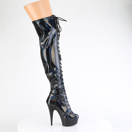 Pleaser DELIGHT-3029 Platform Overknee Boots Patent Hologram Black EU-35 / US-5