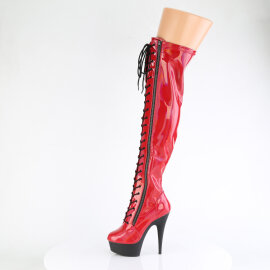 Pleaser DELIGHT-3029 Platform Overknee Boots Patent Hologram Red EU-37 / US-7